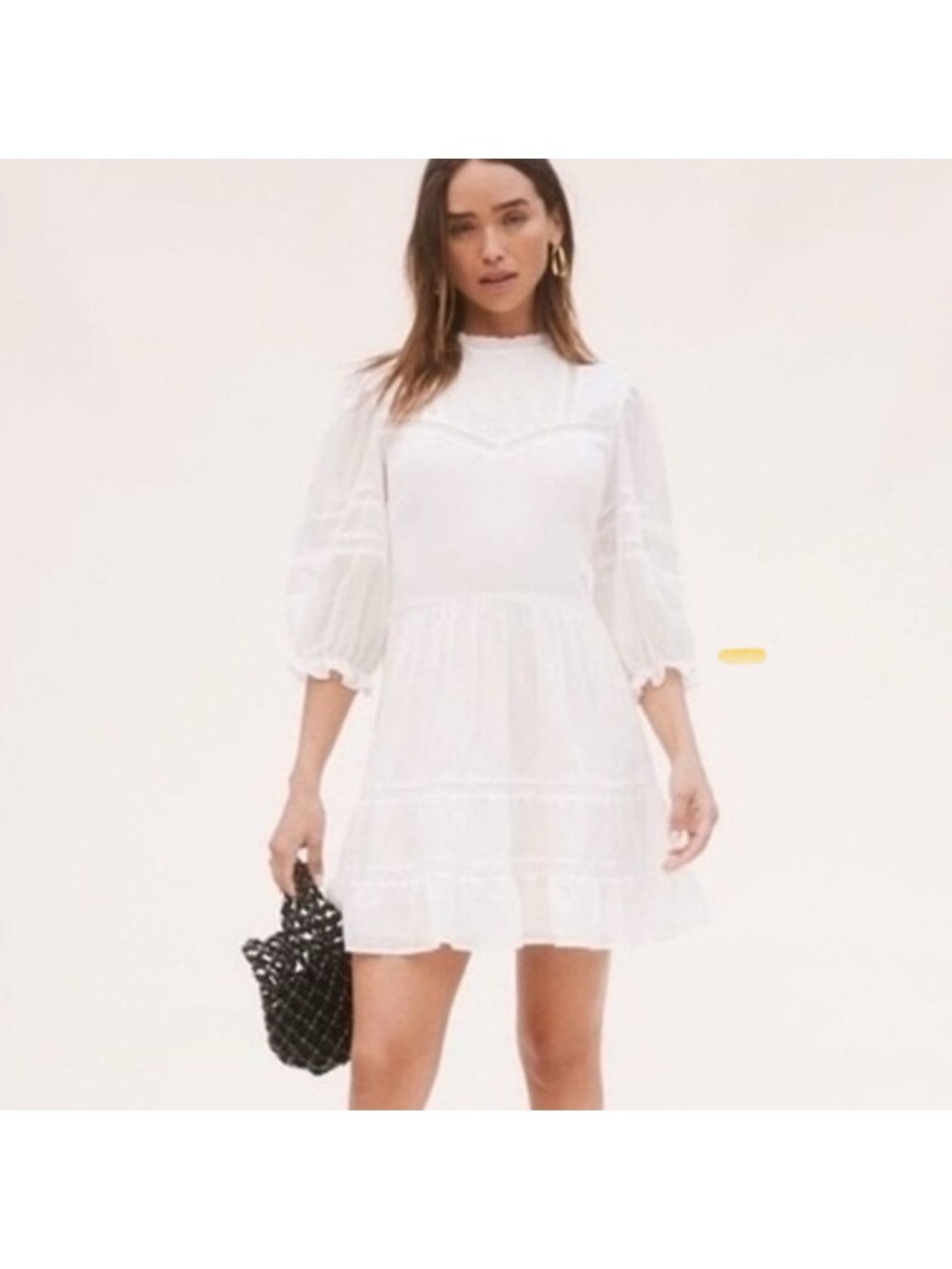 Reformation White Puff-Sleeve Mini Dress